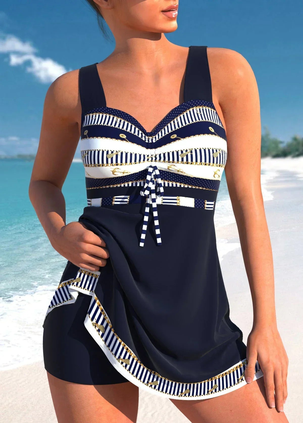 Women's one-piece swimsuit elegant comfortable fit, available in Black, Blue and Grey