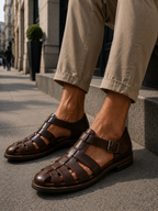 Mens Sandals Closed Toe Fisherman Woven Leather Buckle Strap