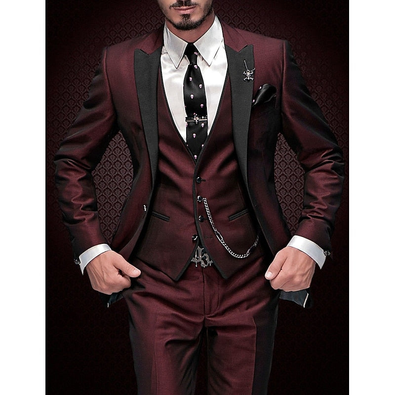 Men 3 piece suit set blazer waistcoat trousers tailored modern fit