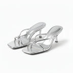 Women's orthopedic heeled sandals with knot strap and open square toe
