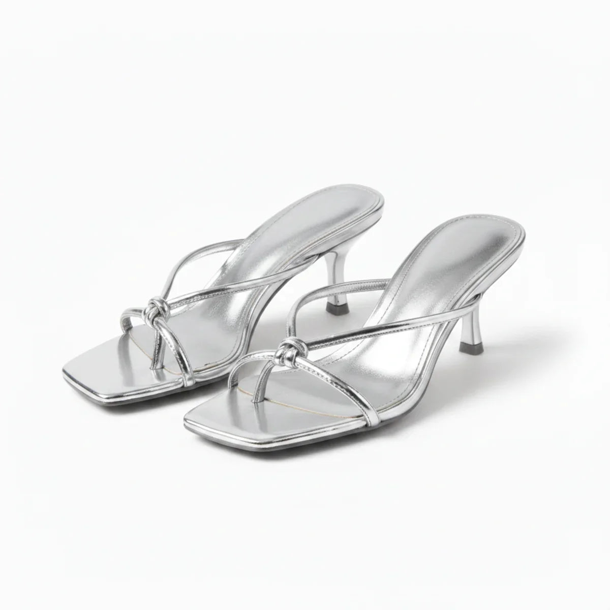 Women's orthopedic heeled sandals with knot strap and open square toe