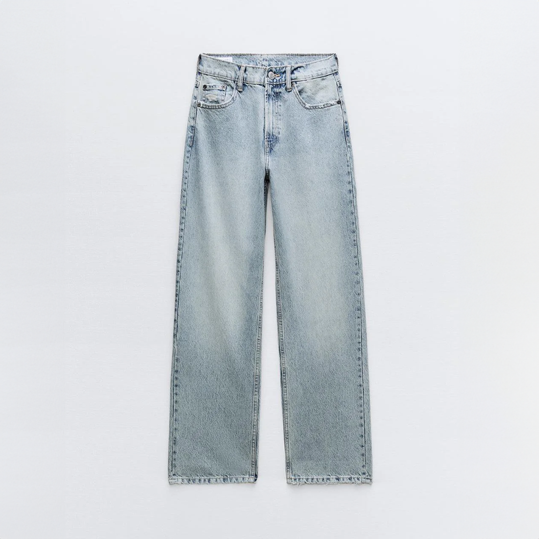 Women's vintage ripped jeans straight leg light blue denim with contrast pockets
